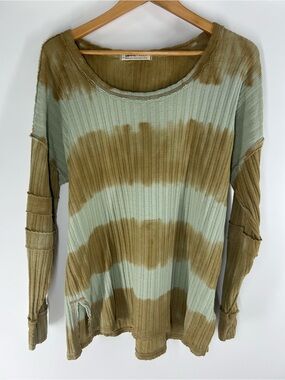 We The Free Olive & Sage Ribbed Tie-Dye Long Sleeve Top